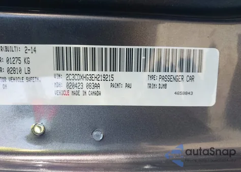 2014 Dodge Charger Sxt 100Th Anniversary from USA, damaged, VIN 2C3CDXHG3EH219215